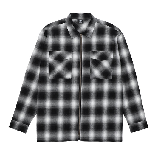 ふじみ野市立てこもり Shadow Plaid Flannel Zip Up Shirt